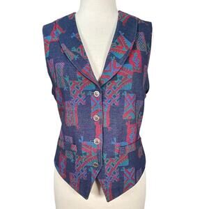Pendleton Wool Vest Size 10 Tribal Geometric Blue Red Made USA Acetate Back